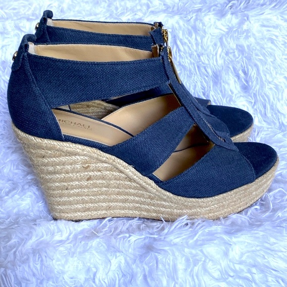 MICHAEL Michael Kors Shoes - New-Michael Kors Berkeley Canvas Navy Blue Wedge Sandal